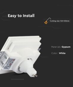 Γύψινο φωτιστικό οροφής λευκό, εύκολη εγκατάσταση, διαστάσεις κοπής 123x123mm.