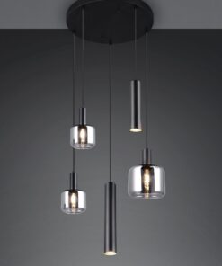 Κρεμαστό Πολύφωτο Ροζέτα Μαύρο Ματ & Γυαλί MATARO 1xE27 2xE14 2xGU10 Trio Lighting – 364130532