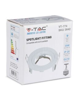 Βάση Σποτ GU10 – MR16 V-TAC Χωνευτή Στρογγυλή Λευκό – 3642