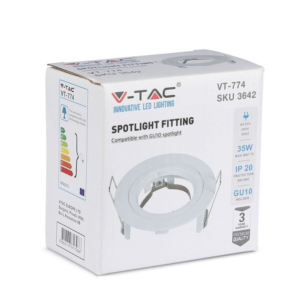 Βάση Σποτ GU10 – MR16 V-TAC Χωνευτή Στρογγυλή Λευκό – 3642