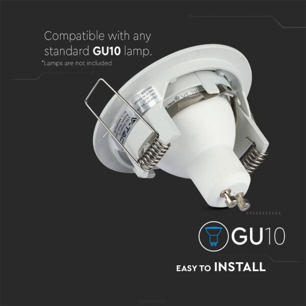Βάση Σποτ GU10 – MR16 V-TAC Χωνευτή Στρογγυλή Λευκό – 3642