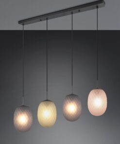 Κρεμαστό Πολύφωτο Ράγα Μαύρο Ματ με Πράσινο-Φιμέ-Μελί Ανάγλυφο Γυαλί FACETTE 4xE27 Trio Lighting – 364200417