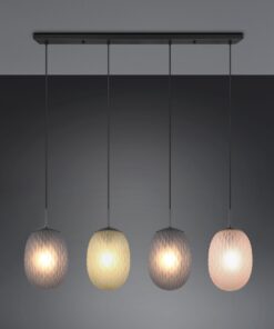 Κρεμαστό Πολύφωτο Ράγα Μαύρο Ματ με Πράσινο-Φιμέ-Μελί Ανάγλυφο Γυαλί FACETTE 4xE27 Trio Lighting – 364200417