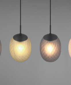 Κρεμαστό Πολύφωτο Ράγα Μαύρο Ματ με Πράσινο-Φιμέ-Μελί Ανάγλυφο Γυαλί FACETTE 4xE27 Trio Lighting – 364200417