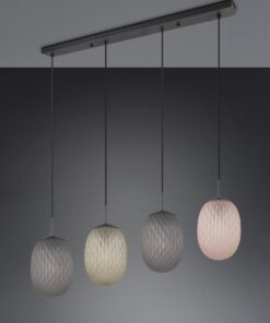 Κρεμαστό Πολύφωτο Ράγα Μαύρο Ματ με Πράσινο-Φιμέ-Μελί Ανάγλυφο Γυαλί FACETTE 4xE27 Trio Lighting – 364200417