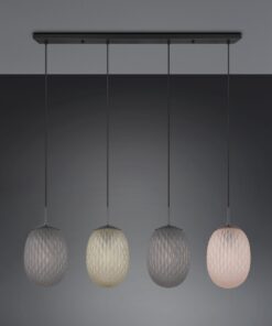 Κρεμαστό Πολύφωτο Ράγα Μαύρο Ματ με Πράσινο-Φιμέ-Μελί Ανάγλυφο Γυαλί FACETTE 4xE27 Trio Lighting – 364200417