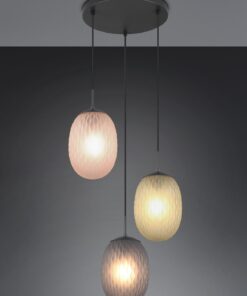 Κρεμαστό Πολύφωτο Ροζέτα Μαύρο Ματ με Πράσινο-Φιμέ-Μελί Ανάγλυφο Γυαλί FACETTE 3xE27 Trio Lighting – 364230317