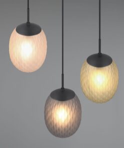 Κρεμαστό Πολύφωτο Ροζέτα Μαύρο Ματ με Πράσινο-Φιμέ-Μελί Ανάγλυφο Γυαλί FACETTE 3xE27 Trio Lighting – 364230317