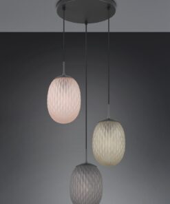 Κρεμαστό Πολύφωτο Ροζέτα Μαύρο Ματ με Πράσινο-Φιμέ-Μελί Ανάγλυφο Γυαλί FACETTE 3xE27 Trio Lighting – 364230317