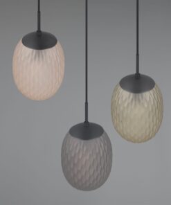 Κρεμαστό Πολύφωτο Ροζέτα Μαύρο Ματ με Πράσινο-Φιμέ-Μελί Ανάγλυφο Γυαλί FACETTE 3xE27 Trio Lighting – 364230317