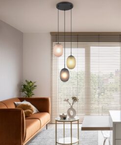 Κρεμαστό Πολύφωτο Ροζέτα Μαύρο Ματ με Πράσινο-Φιμέ-Μελί Ανάγλυφο Γυαλί FACETTE 3xE27 Trio Lighting – 364230317