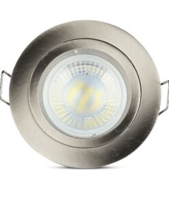 Στρογγυλό φωτιστικό LED οροφής ασημί, μοντέρνος σχεδιασμός, ιδανικό για εσωτερικούς χώρους και οικονομία ενέργειας.