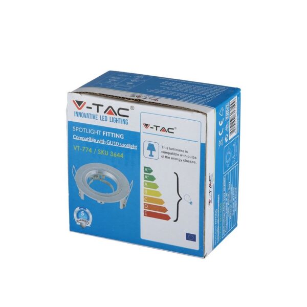 Εντοιχιζόμενη βάση σποτ V-TAC VT-774, συμβατή με λάμπες GU10, ενεργειακής κλάσης A++ έως E.