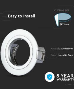 Στρογγυλό σποτ φωτιστικό οροφής από αλουμίνιο σε μεταλλικό γκρι, εύκολη εγκατάσταση, 5 έτη εγγύηση.