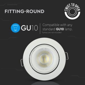 Βάση Σποτ GU10 – MR16 V-TAC Χωνευτή Στρογγυλή Λευκό – 3645