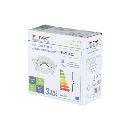 Βάση Σποτ GU10 – MR16 V-TAC Χωνευτή Στρογγυλή Λευκό – 3645