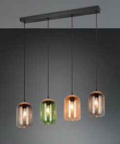 Κρεμαστό Φωτιστικό Ράγα με Μελί-Πράσινο-Φιμέ Γυαλί & Φελό CORK 4x E27 Trio Lighting – 364600417