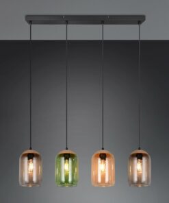 Κρεμαστό Φωτιστικό Ράγα με Μελί-Πράσινο-Φιμέ Γυαλί & Φελό CORK 4x E27 Trio Lighting – 364600417