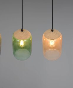 Κρεμαστό Φωτιστικό Ράγα με Μελί-Πράσινο-Φιμέ Γυαλί & Φελό CORK 4x E27 Trio Lighting – 364600417