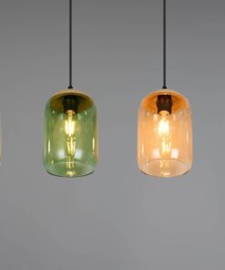 Κρεμαστό Φωτιστικό Ράγα με Μελί-Πράσινο-Φιμέ Γυαλί & Φελό CORK 4x E27 Trio Lighting – 364600417