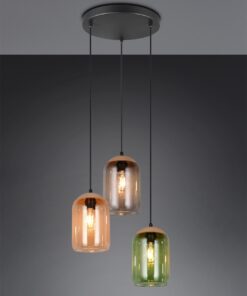 Κρεμαστό Φωτιστικό Ροζέτα με Μελί-Πράσινο-Φιμέ Γυαλί & Φελό CORK 3x E27 Trio Lighting – 364630317