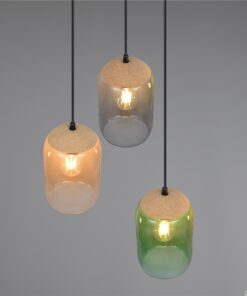 Κρεμαστό Φωτιστικό Ροζέτα με Μελί-Πράσινο-Φιμέ Γυαλί & Φελό CORK 3x E27 Trio Lighting – 364630317