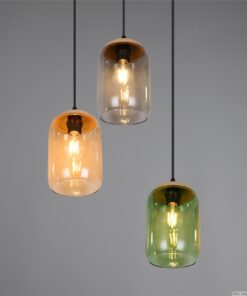 Κρεμαστό Φωτιστικό Ροζέτα με Μελί-Πράσινο-Φιμέ Γυαλί & Φελό CORK 3x E27 Trio Lighting – 364630317