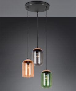 Κρεμαστό Φωτιστικό Ροζέτα με Μελί-Πράσινο-Φιμέ Γυαλί & Φελό CORK 3x E27 Trio Lighting – 364630317