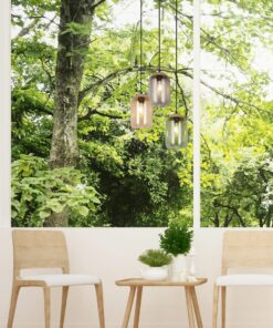 Κρεμαστό Φωτιστικό Ροζέτα με Μελί-Πράσινο-Φιμέ Γυαλί & Φελό CORK 3x E27 Trio Lighting – 364630317