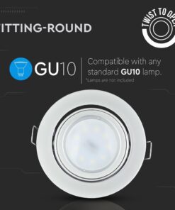 Στρογγυλό ντουί GU10, λειτουργία twist-to-open, χωρίς λάμπες. Συμβατό με στάνταρ GU10 λάμπες.
