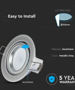 Ρυθμιζόμενο σποτ οροφής, αλουμινίου, χρώμα μεταλλικό γκρι, διάμετρος κοπής 85mm, εγγύηση 5 ετών.