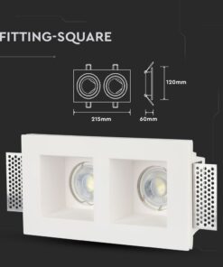Διπλό τετράγωνο φωτιστικό οροφής 215x120mm ιδανικό για εντοιχισμό, λευκό με διαστάσεις τοποθέτησης 60mm.