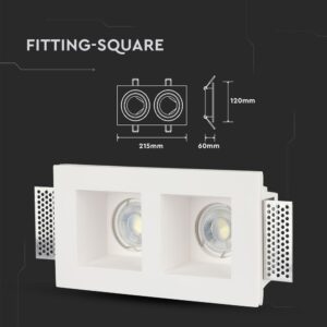 Διπλό τετράγωνο φωτιστικό οροφής 215x120mm ιδανικό για εντοιχισμό, λευκό με διαστάσεις τοποθέτησης 60mm.
