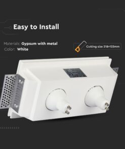 Δίφωτο σποτ οροφής γύψου, λευκό, με μεταλλικά στοιχεία, εύκολη εγκατάσταση, μέγεθος κοπής 218x123mm.