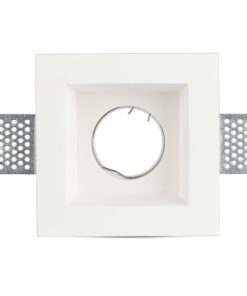 Τετράγωνο χωνευτό σποτ γύψινο για εγκατάσταση LED, κατάλληλο για οροφή, λευκό με μεταλλικά στηρίγματα.