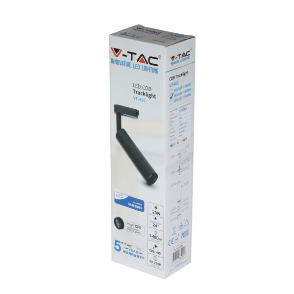 LED Φωτιστικό Ράγας Μαύρο 20W V-TAC PRO Samsung Chip COB CRI >90 24° 1400lm Θερμό Λευκό 3000K – 365