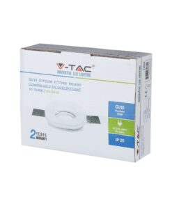 Στρογγυλή βάση γύψου GU10 V-TAC, 35W, IP20, συμβατή με σποτ GU10. Διέξοδος 220-240V, 50/60Hz, 2 έτη εγγύηση.