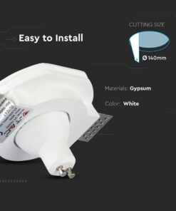 Στρογγυλό φωτιστικό LED από γύψο, λευκό, διαστάσεων κοπής Ø140mm, εύκολη εγκατάσταση.