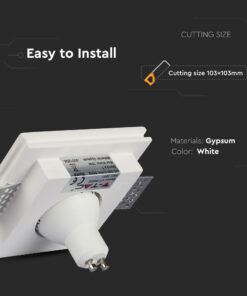 Τετράγωνο σποτ οροφής γυψοσανίδας, λευκό, εύκολη εγκατάσταση, κοπή 103x103mm.