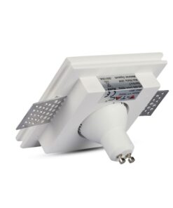 Τετράγωνο πλαίσιο χωνευτού σποτ, λευκό, με GU10 βάση για λάμπες LED. Κατάλληλο για μοντέρνο φωτισμό.