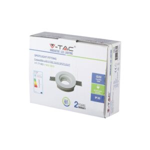 Συσκευασία σποτ φωτιστικό V-TAC GU10, 35W, IP20, εξοικονόμηση ενέργειας, 2 χρόνια εγγύηση.