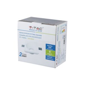 Τετράγωνο γύψινο φωτιστικό GU10, 35W, διαστάσεις 135x135mm, συμβατό με V-TAC GU10. Εγγύηση 2 έτη.