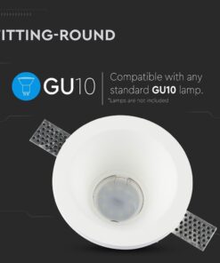 Στρογγυλή υποδοχή φωτιστικού GU10, κατάλληλη για στάνταρ λάμπες GU10. Λάμπες δεν περιλαμβάνονται.