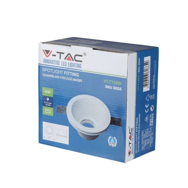 V-TAC Βάση Σπότ για GU10 Λάμπες, IP20, SKU 3654, μέγιστη ισχύς 35W, για εσωτερική χρήση.