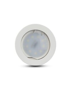 Στρογγυλό φωτιστικό LED εσωτερικού χώρου, λευκό, κατάλληλο για ενσωμάτωση σε ψευδοροφές. Ενεργειακά αποδοτικό.