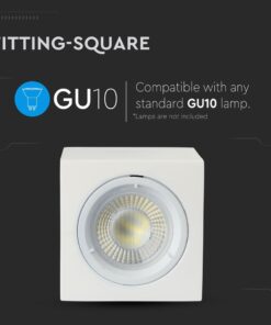 Γύψινη Βάση GU10 – MR16 V-TAC Εξωτερική Τετράγωνη Λευκή Ρυθμιζόμενη – 3666