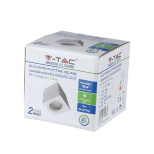 Γύψινη Βάση GU10 – MR16 V-TAC Εξωτερική Τετράγωνη Λευκή Ρυθμιζόμενη – 3666