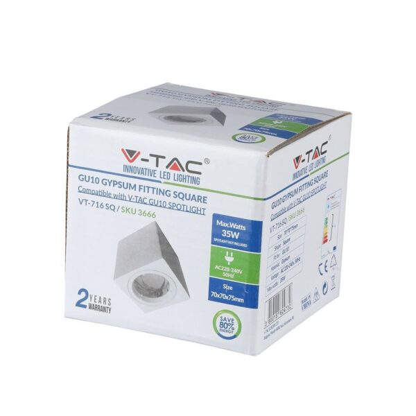 Γύψινη Βάση GU10 – MR16 V-TAC Εξωτερική Τετράγωνη Λευκή Ρυθμιζόμενη – 3666