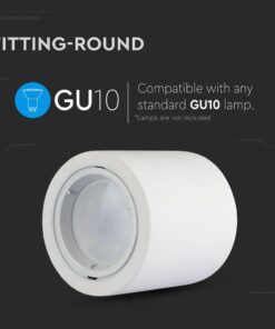 Γύψινη Βάση GU10 – MR16 V-TAC Εξωτερική Στρογγυλή Λευκή Ρυθμιζόμενη – 3667