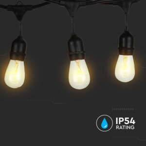 Καλώδιο Γιρλάντας 15m Μαύρο με 15xE27 Ντουί Αδιάβροχο IP65 V-TAC – 3673